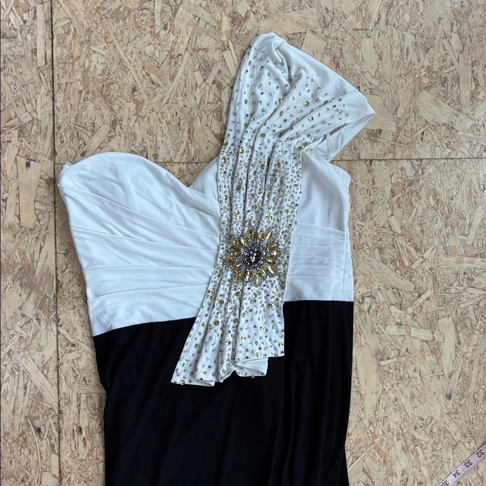 Jovani One Shoulder Black and White Gown